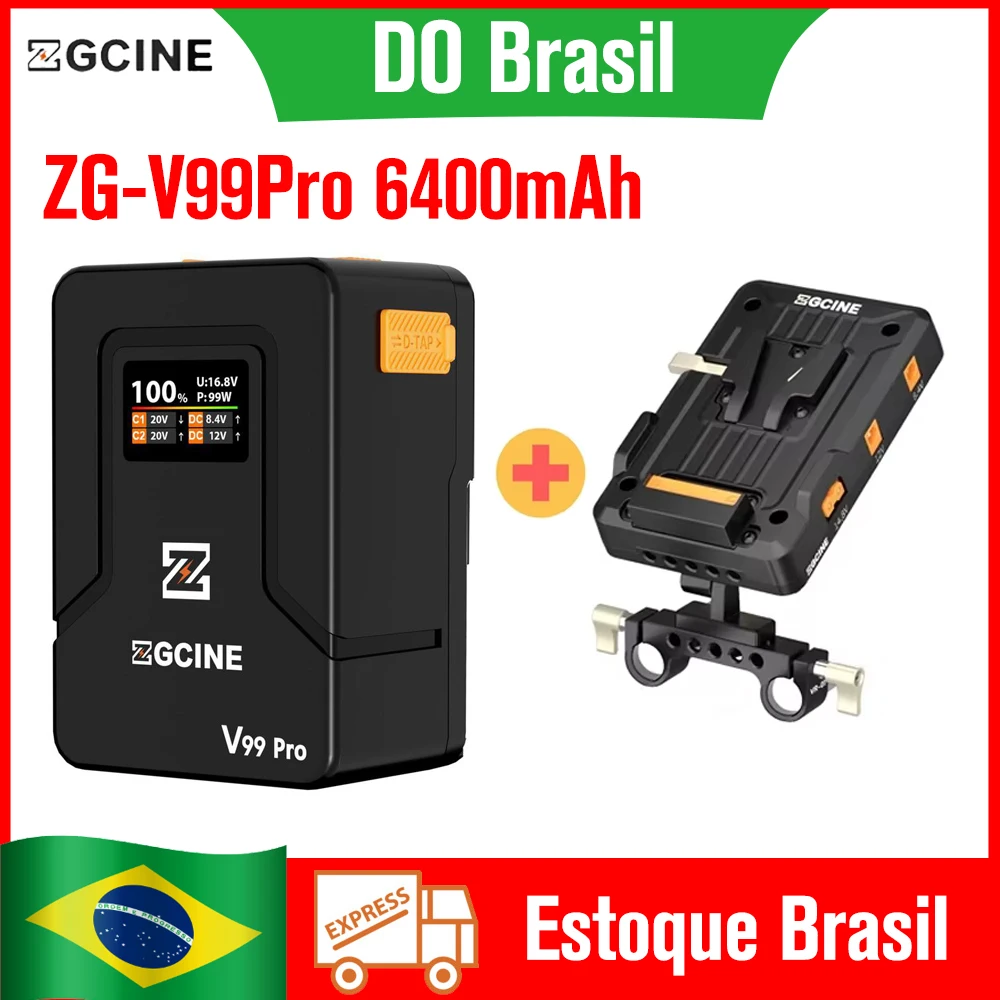 DO Brasil ZGCINE ZG-V99PRO V99 Pro Bateria V-Mount Power Bank V-Lock Pack de Bateria de Lítio com Display LCD Bateria Auxiliar