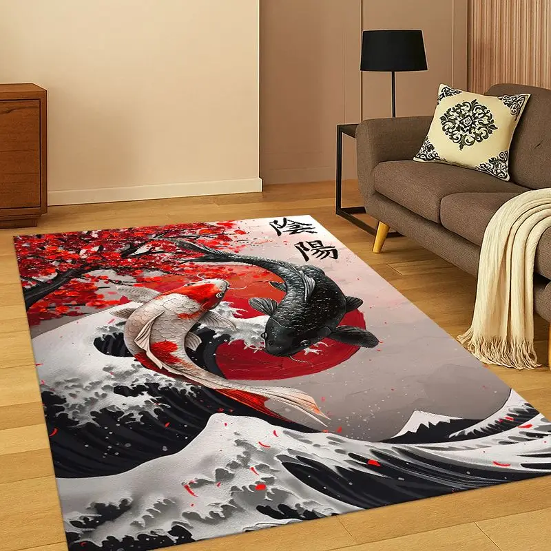 Tapete com Símbolo Yin Yang Chinês Tai Chi para Quarto, Sala de Estar, Sofá, Sala de Jogos, Tapete de Entrada, Decoração de Casa, Tapete Antiderrapante para Área de Jogos Infantil