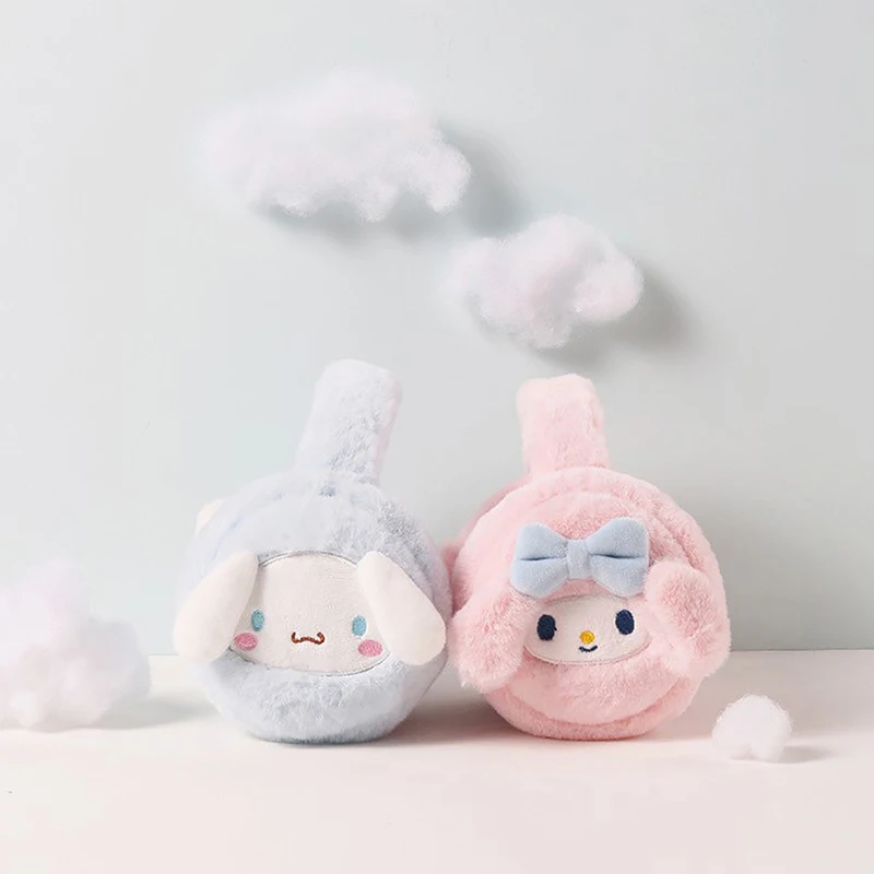 Kawaii Plush Warm Earmuffs Kawaii Melody Cinnamoroll Kuromi Hello Kitty Stuffed Plush Ear Cover for Winter Accessories for Women