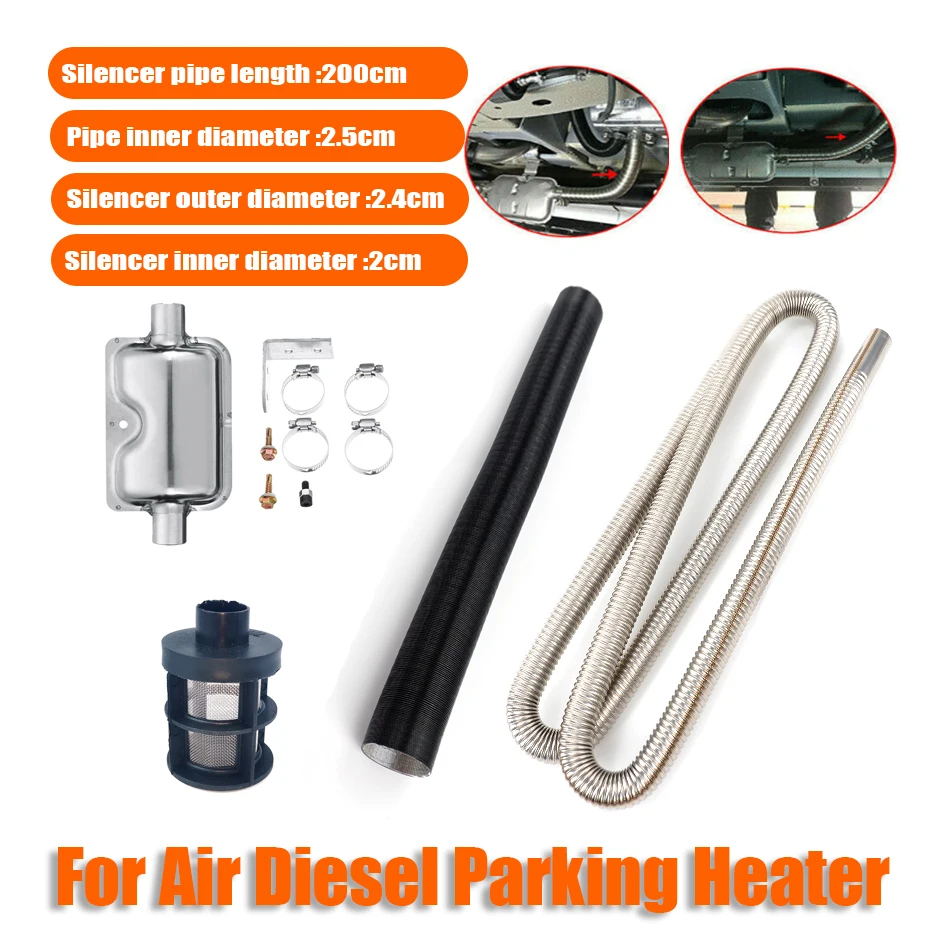

200cm Air Diesel Heater Car Parking Exhaust Pipe Hose Silencer Muffler Filter Bracket Set Fit For Car Camper Caravan Truck