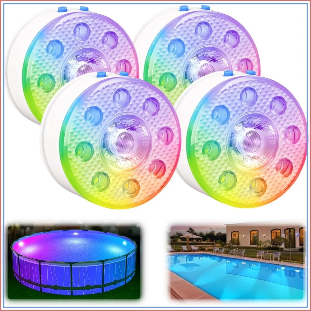 

Rechargeable Submersible LED Pool Lights - 16 Colors, 9 Modes, Remote & Timer, IP68 Waterproof, 4 Pack