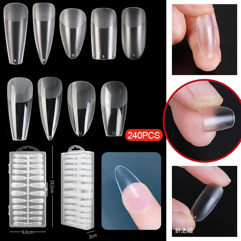 

Полуматовые накладные ногти 240 шт., длинные гвозди на шпильке, искусственные накладные ногти, прозрачные накладные ногти для наращивания