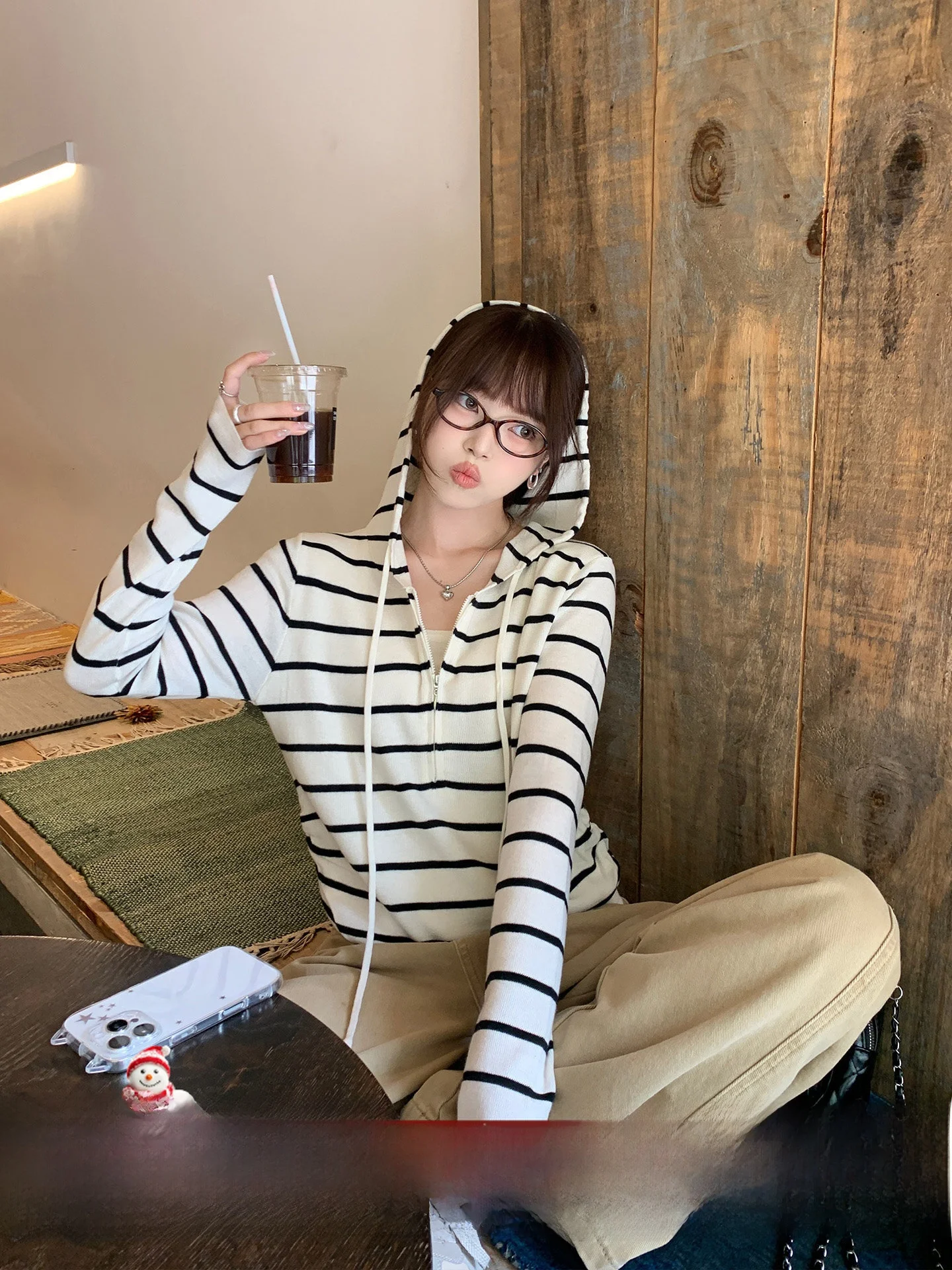 

Su San San Women's Knitted Long Sve Hoodie Striped Outerwear Autumn Commute Sle Soft Polyester Blend Korean Faion