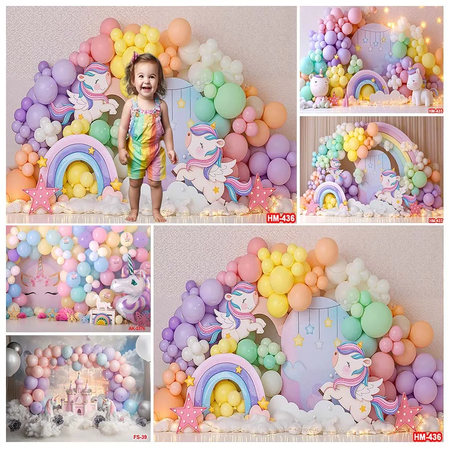 

Rainbow Unicorn Backdrop Happy Birthday Party Decorations for Girls Watercolor Floral Glitter Stars Photography Background