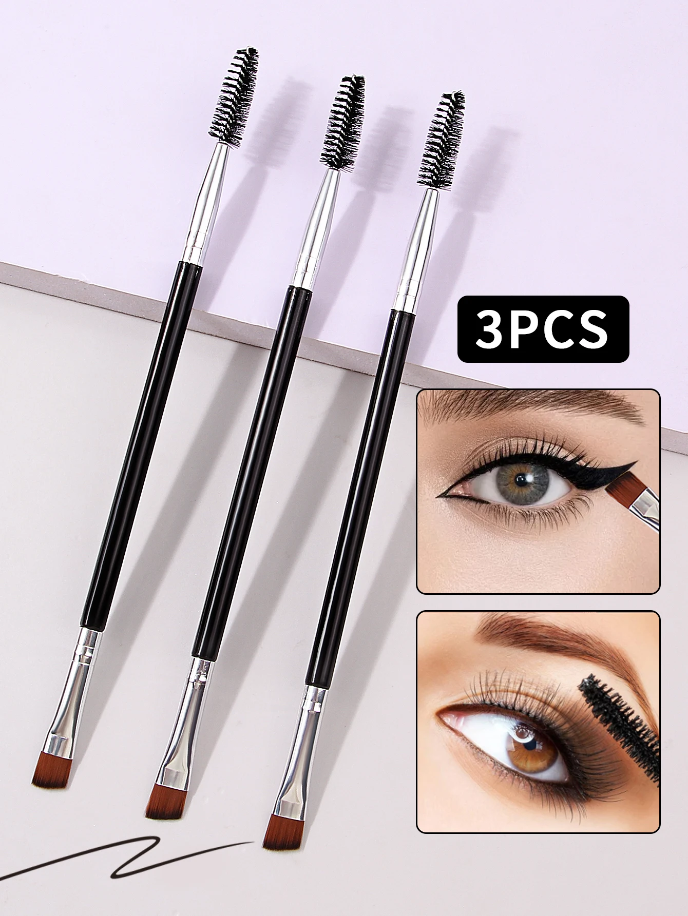 3pcs double head eyebrow brush diagonal eyebrow brush spiral brush blade eyeliner brush mascara brush makeup brush tool