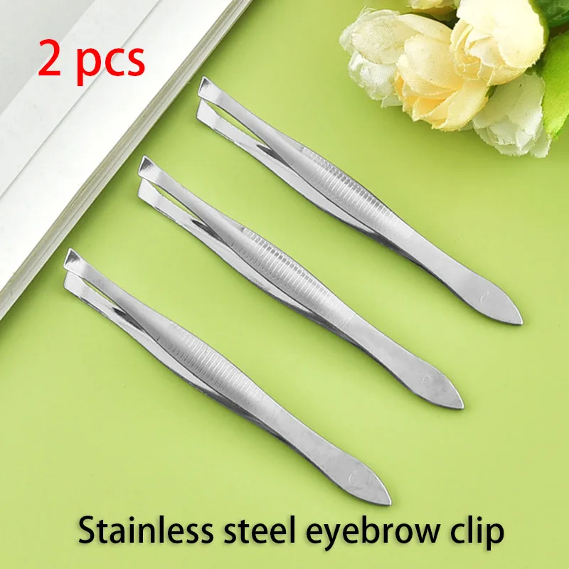 2 PCS Silver Diagonal Eyebrow Tweezers Stainless Steel Brow Clip Nose Hair Clip Valla Tweezers Eyebrow Trimmer