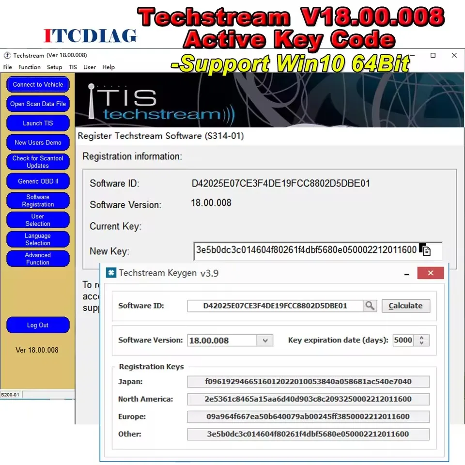 

Newest Version FOR TOYOTA TIS Techstream 18.00.008 software Link and Active Code Work with MINIVCI MINI VCI