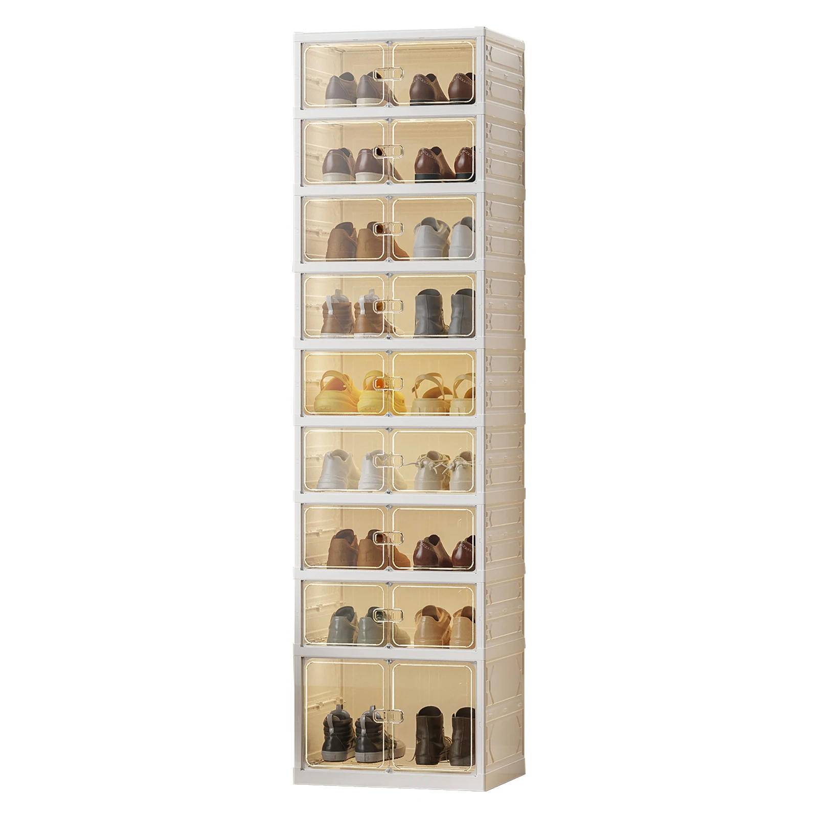 

Foldable Shoe Rack Organizer For Closet, Plastic Clear Collapsible Shoe Shelf For Front Door Entrance, Stackable Folding