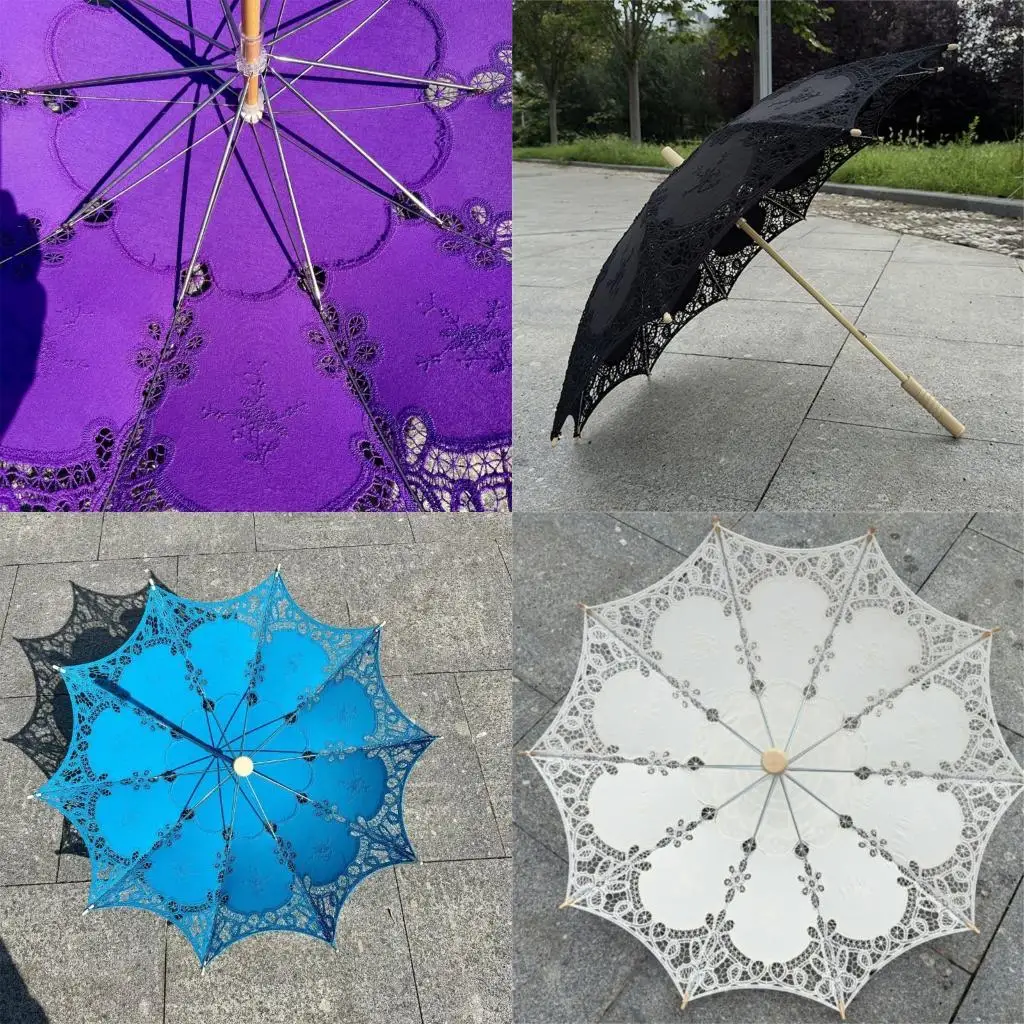 

Декоративное кружевное кружевное зонтик деревянная ручка для солнечного оттенка для женщин Специальный B95B