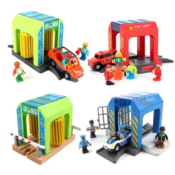 Rail Car Toy Car Wash Rail Car Set treno scena bambini stazione dei pompieri stazione di polizia giocattolo di simulazione compatibile con pista di legno