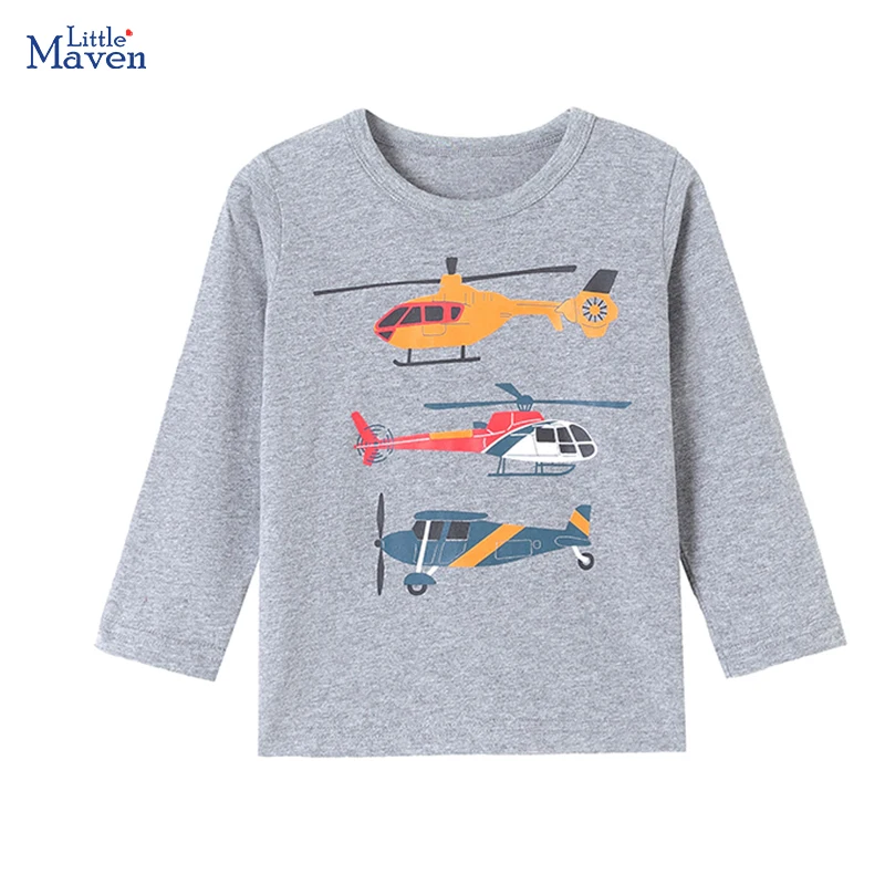 

Little maven Cartoon Helicopter Children's Long Sleeve Shirts Autumn Spring Baby Boys T Shirts for Boys Costumes