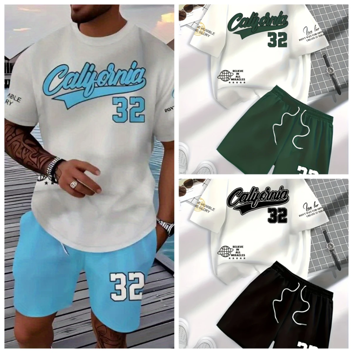 

Summer Fashion Men Sportswear Set T-Shirt and Shorts Two-Piece Quick Drying Outdoor Apparel Breathable Comfortable Clothing