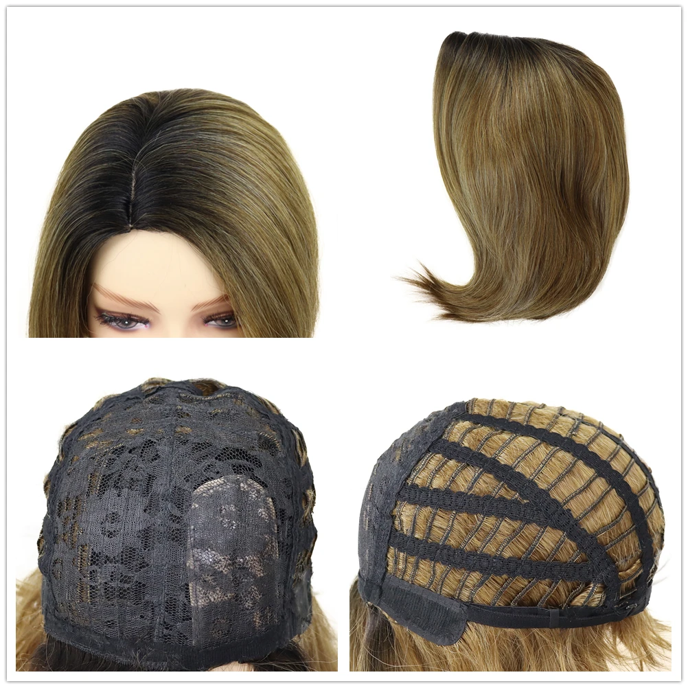 أومبير براون شعر مستعار كارين قص بوب الباروكات للنساء قصيرة مستقيم العسل شعر مستعار أشقر مع جزء جانبي الجذر الداكن الباروكات الاصطناعية الطبيعية