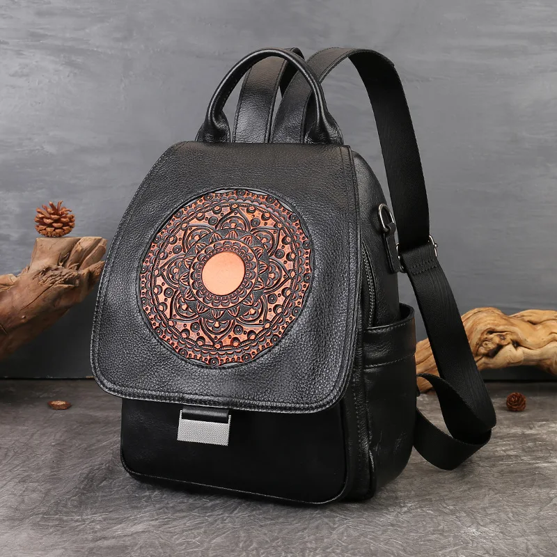 

Nesitu Highend Vintage Coffee Brown Black Top Grain Genuine Leather Women Backpack Cowhide Female Shoulder Travel Bag Lady M8115