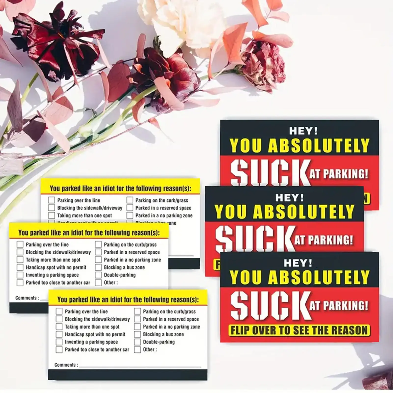 Parking Cards 50 Pieces 2X3.5 Inch Prank Warning Notes Bad Parking Prank Cards For Violation Stocking Stuffers Adults Men Women