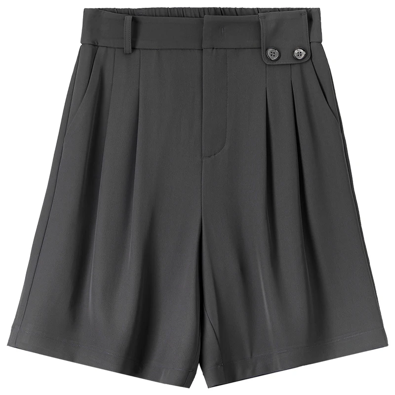 SENTUBILA Women's Commute Wide Leg Shorts 2025 Summer College Style Design Short Dress Pants Female Gray Trousers 142K54505