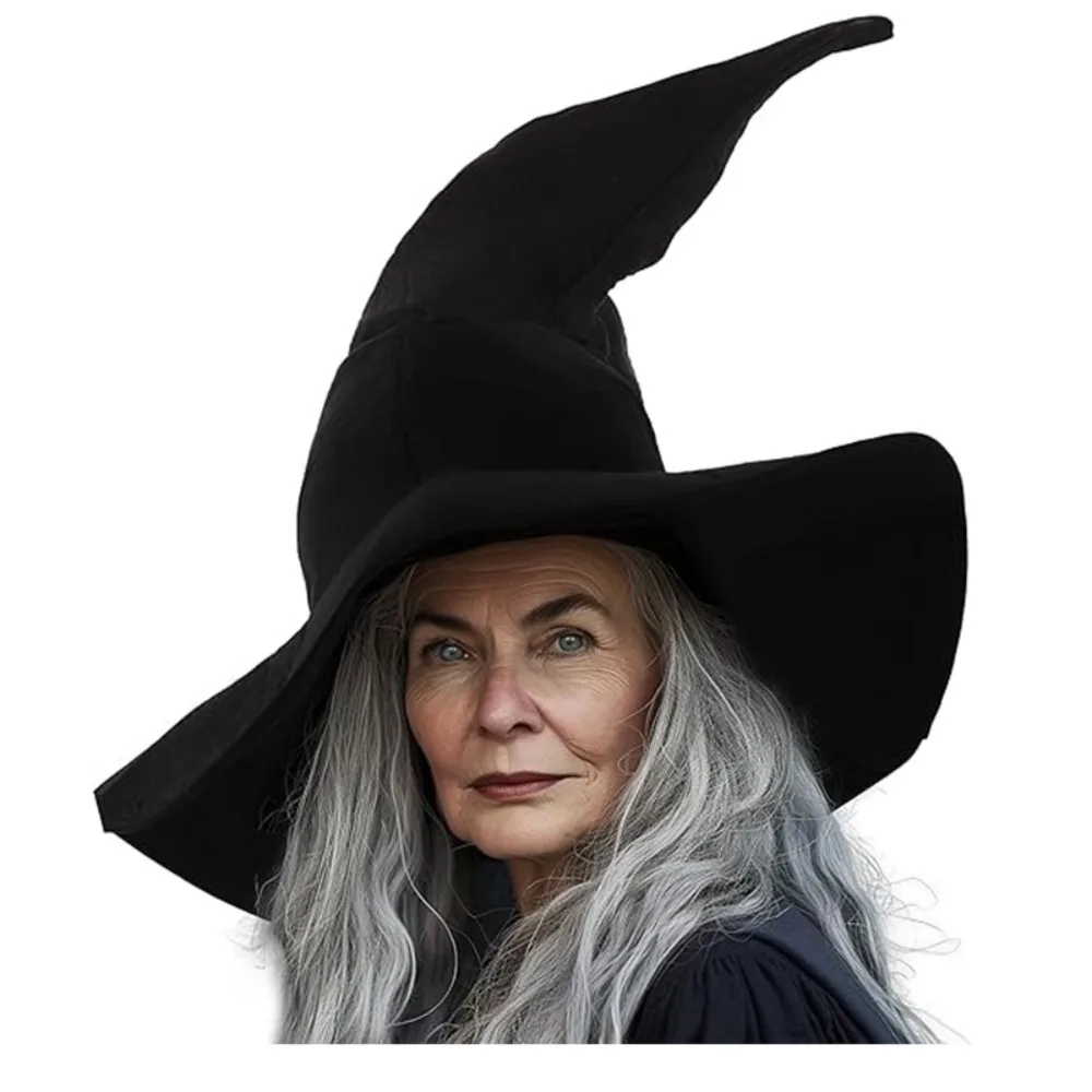 Vintage Twisted Wizard Hat Folds Flannelette Wool Knit Hat Black Devil Cap Photo Props