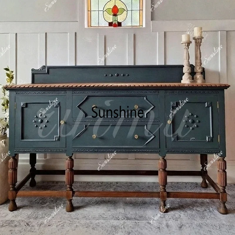 YFrench color matching solid wood porch cabinet, carved and made old living room entrance partition integrated