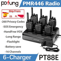 Pofung PT88E Walkie Talkie PMR446 Two Way Radio 16 Channels Long Range Walkie Talkies with 6 Way Charger  Earpieces VOX