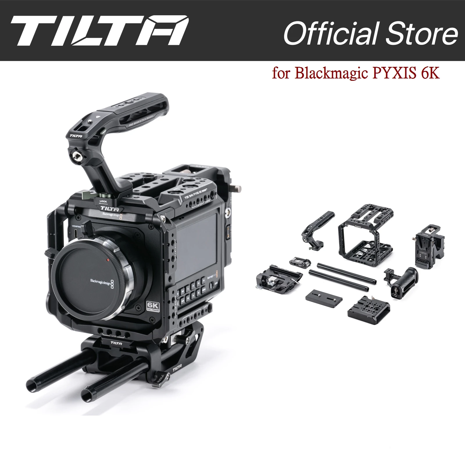 قفص كاميرا TILTA ES-T21-B لمجموعة Blackmagic PYXIS 6K Pro - قفص كامل على شكل حرف V ملحقات لوحة جانبية للتصوير الممتدة على شكل حرف V