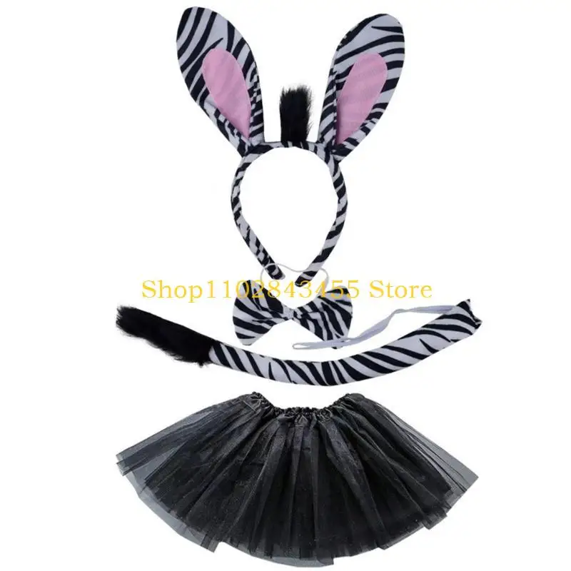 49MC Animal Zebras Headbands Zebras Bowtie Cartoon Ears Hair Hoop Zebras Tail Headwear Party Cosplay Photography
