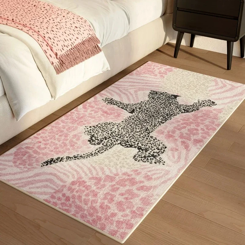 Leopard Pattern Bedroom Decor Pink Carpet Thick Plush Bedside Mat Light Luxury Carpets for Living Room Fluffy Soft Cloakroom Rug