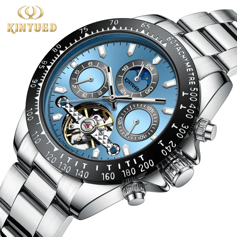 KINYUEDFully Automatic 's Business Wind Belt Weeks/Moon Multi-Functional Mechanical Men's Watch