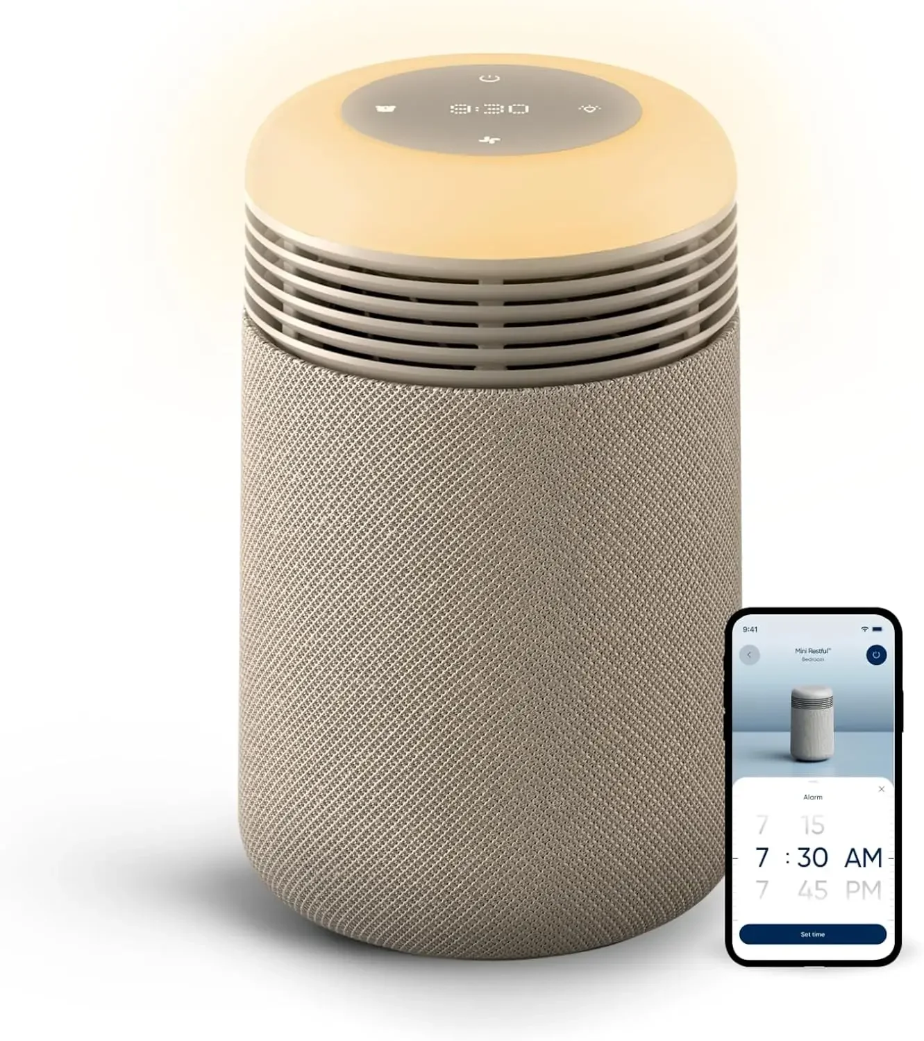 Mini Restful Bedroom Air Purifier with Sunrise Alarm Clock, Beige | HEPASilent air purification, sunrise alarm, adjustable night