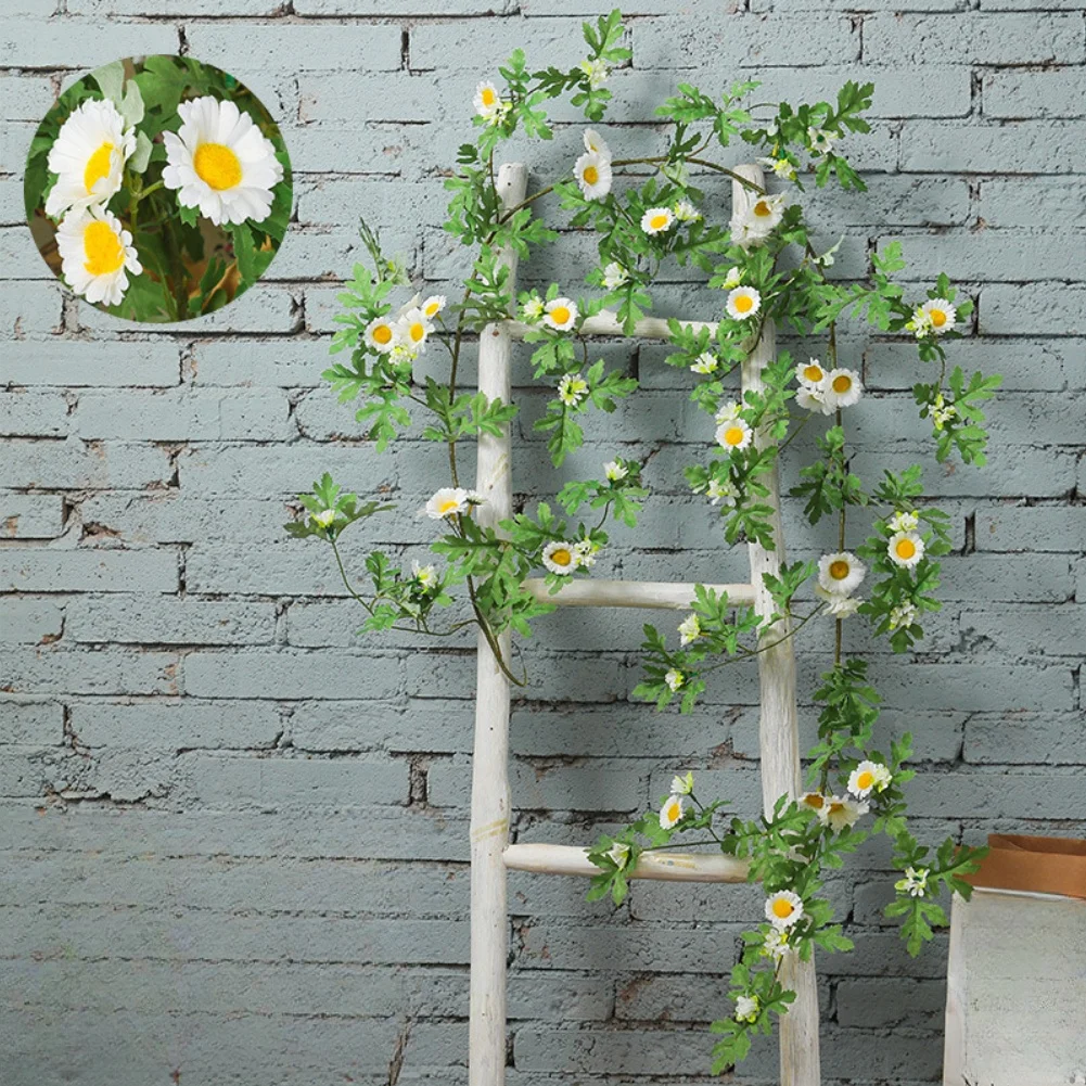 Artificial Daisy Vine 185cm Long with 66 Silk Flowers for Home Decor Window Display Wall Hanging Floral Garland