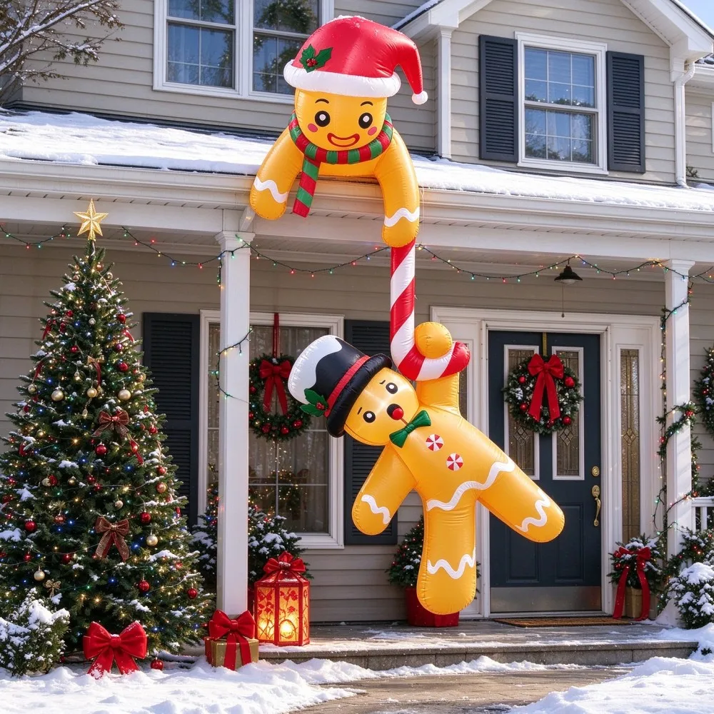 7 FT Christmas Inflatable Outdoor Decoration, Hanging Christmas Inflatables Gingerbread Man, Funny Christmas Decorations Roof