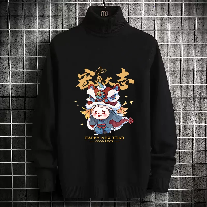 

Thiened Fce High Collar Knitted Sweater for Men Winter New Sle Warm Traditional Chinese Trend Rabbit Year Design Long ...