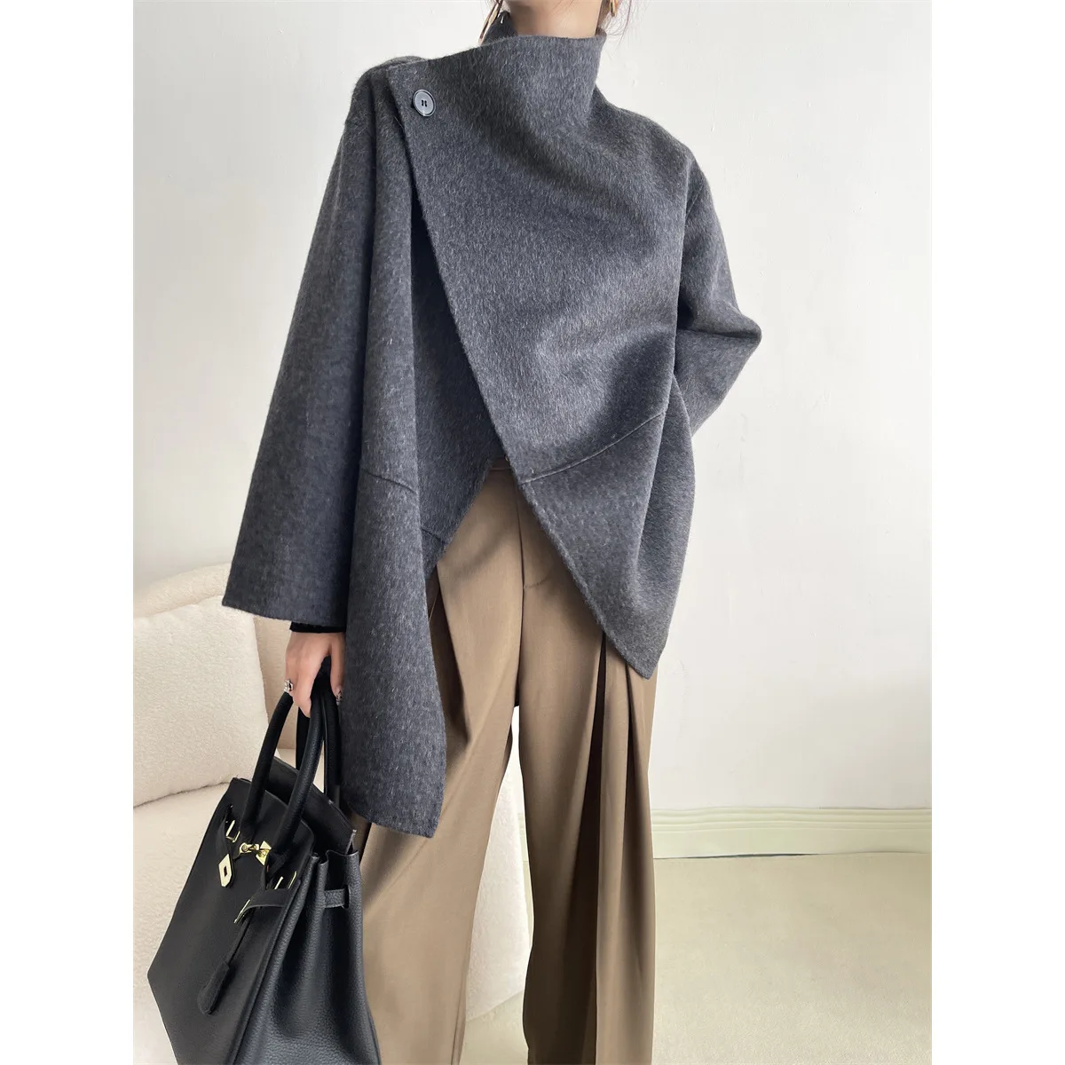 

Double-sided woolen coat jacket women's 2023 autumn and winter thickened single-grain buckle commuter coat
