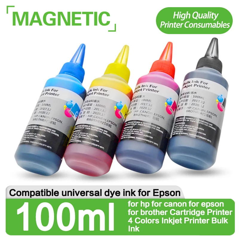 Magnetic universal dye ink 100ml for hp for canon for epson for brother Cartridge Printer 4 Colors Inkjet Printer Bulk Ink