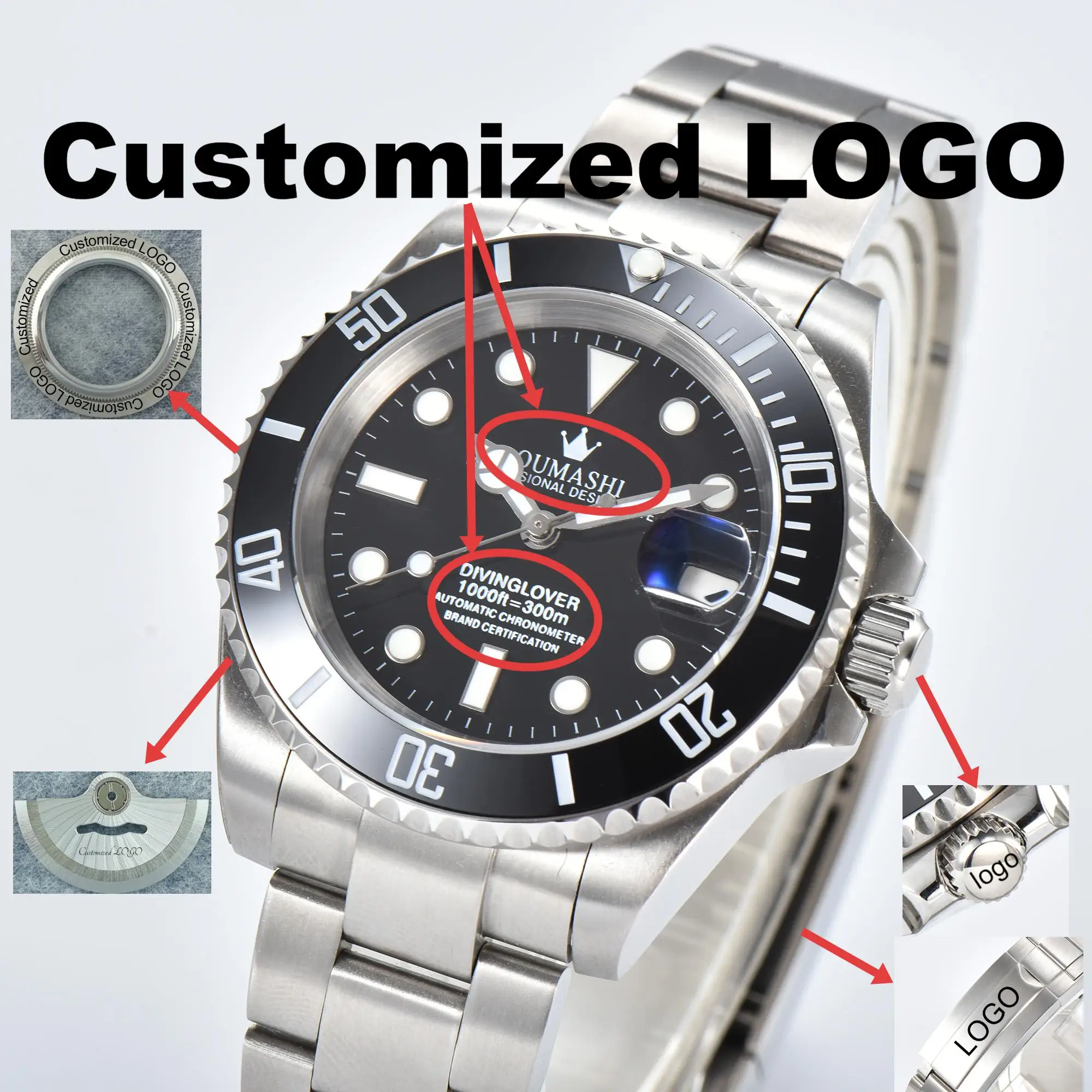 Relojes con logotipo personalizado para hombre, 30 estilos, reloj automático de lujo de primeras marcas para hombre, reloj de pulsera con calendario de cristal de zafiro AR