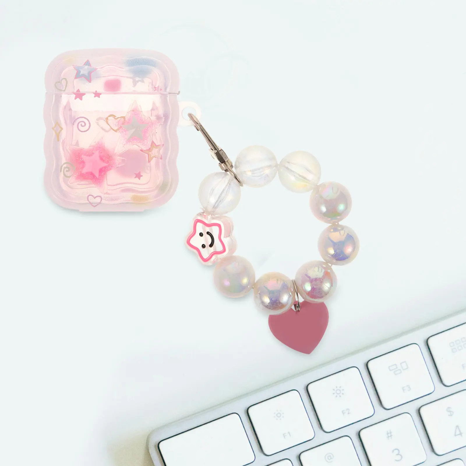 Exquisite Star Design Decorative Earphone Case with Beaded Keychain Compact Impact Resistant Earbuds Protective Cover for Adults