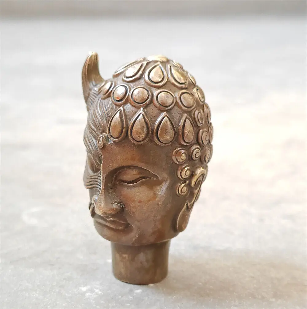 

Antique Victorian art strange Big Bronze Head Walking Stick handle