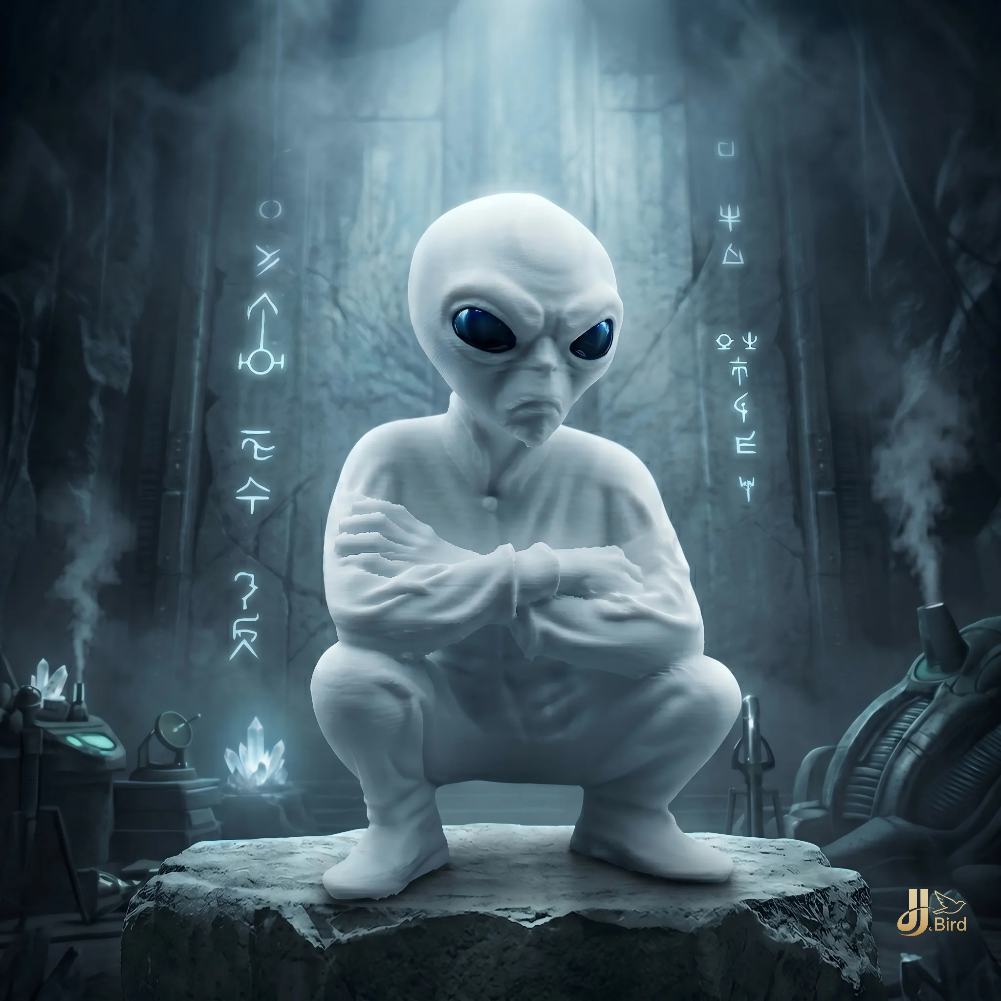 Crossed‑Arms Squat Alien Figurine, Sci‑Fi Themed Desktop Statue, Quirky Extraterrestrial Table Ornament For UFO Enthusiasts, Uni