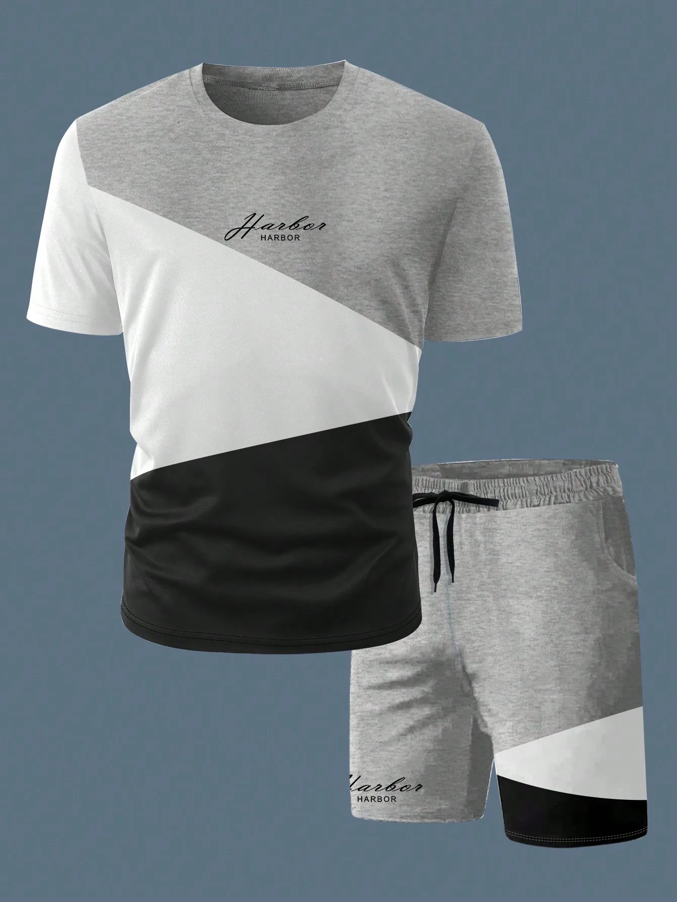 T-Shirt à Manches Courtes et Col Rond pour Homme, Décontracté, avec Lettres Imprimées, Ensemble Short à la Taille, Grande Taille, Été