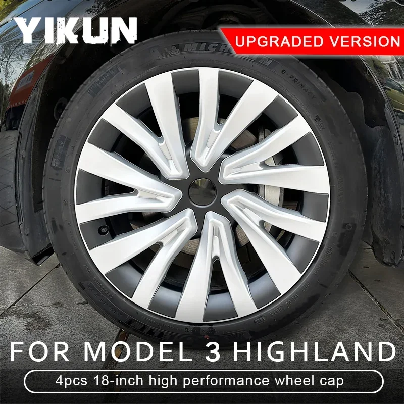 4PCS Car HubCap for Tesla Model 3 Highland 2024 18 Inch Performance Wheel Cap Replacement Automobile Full Rim Cover Accessories