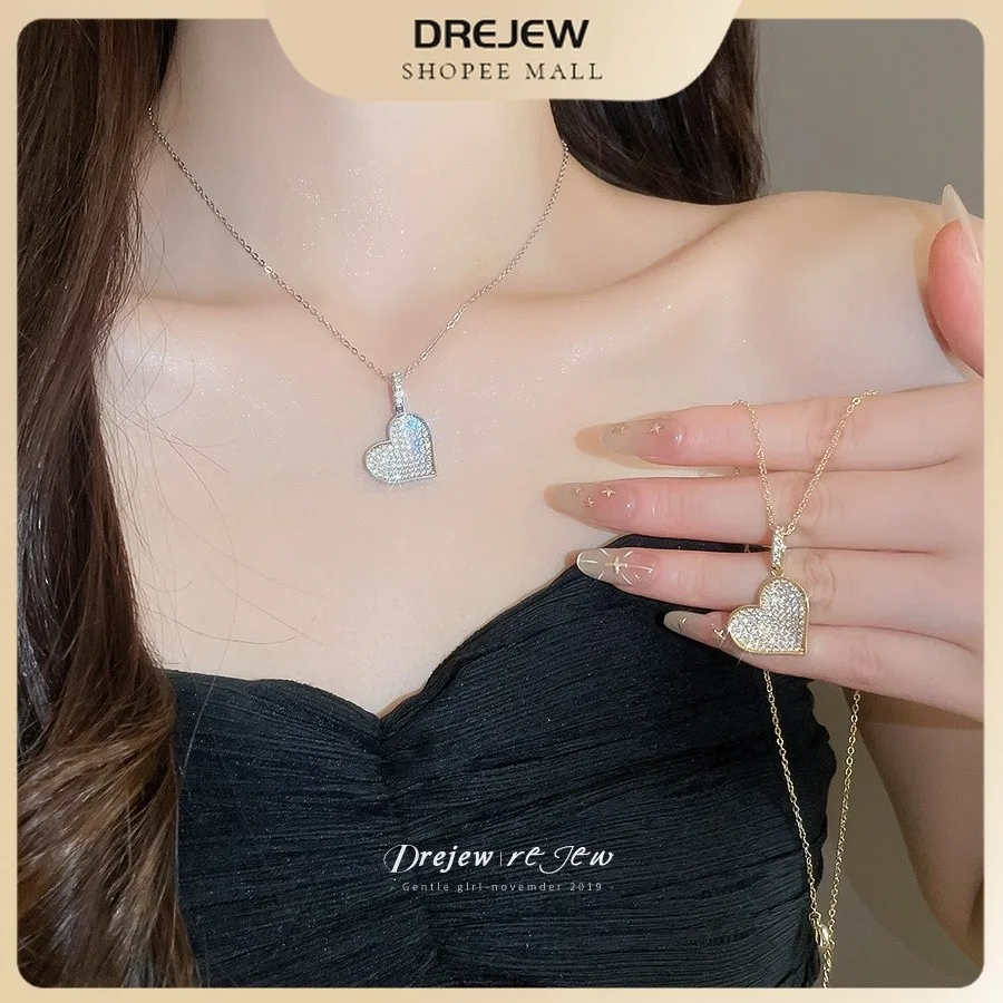 DREJEW Korean Style Ins Style Super Flash Zircon Love Necklace Luxury Elegant High-end Exquisite Clavicle Chain Accessories