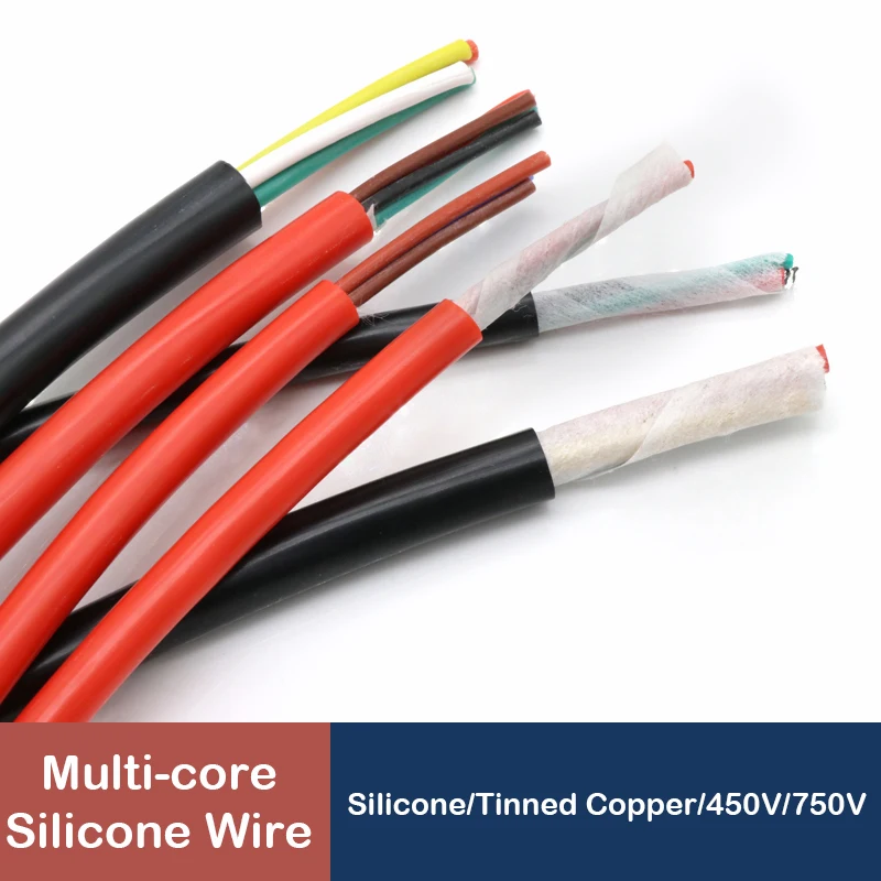 2M/5M Sheath Wire 2 3 4 5 6 7 8 Cores Super Flexible Silicone Rubber 25 24 22 20 18 17 15 13 11 10 AWG Power Copper Cable