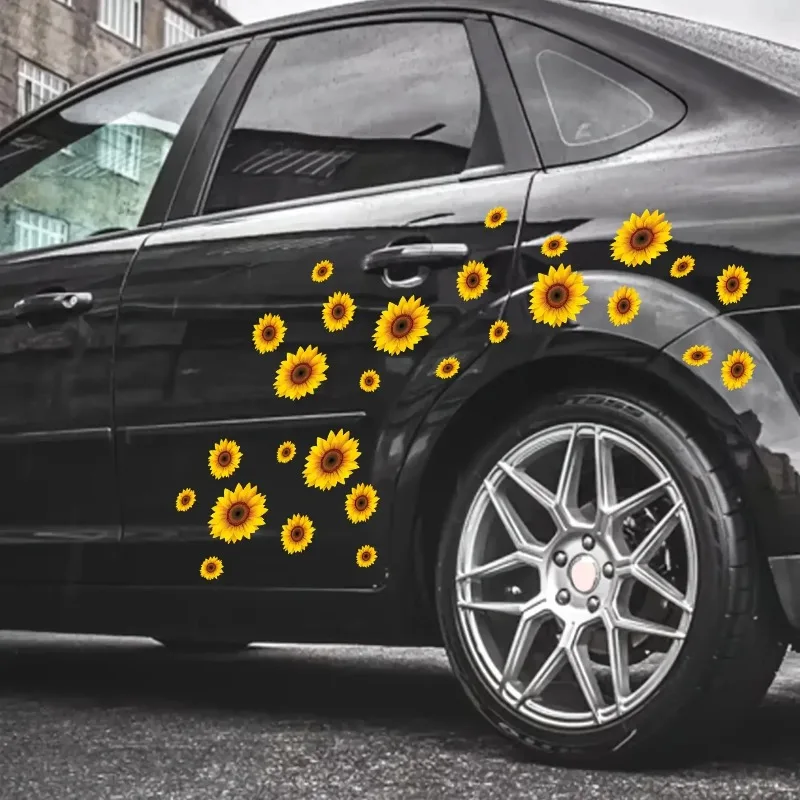 1 Set Yellow Sunflower Healing Car Stickers for Cars Trucks SUV Bicycles Scooters Helmets Laptops Cute Perfect Gift Accessories