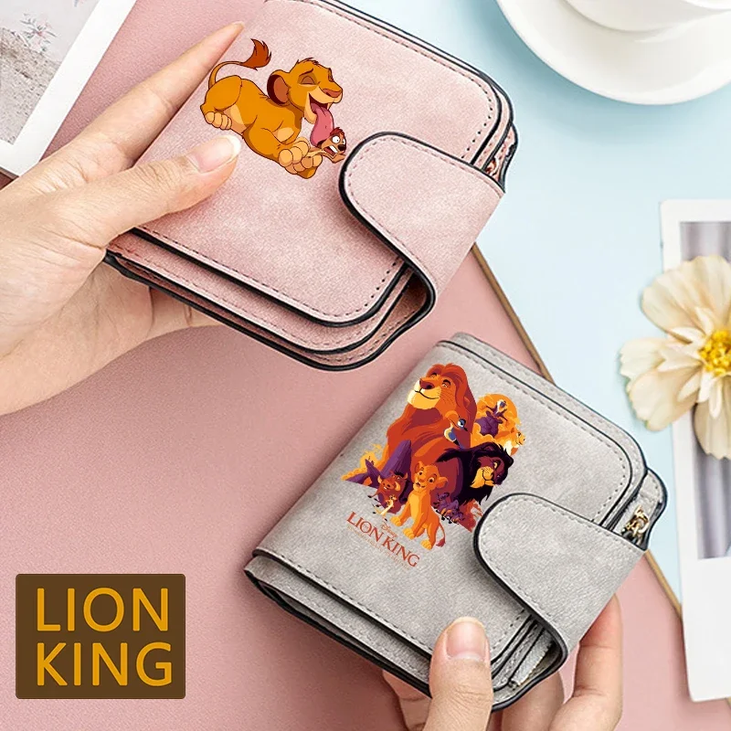 The Lion King Women Wallet Frosted Leather Short Vintage Female ClutchBag Credit Card Holder Lady Zip Purse Phone Bag Money Clip