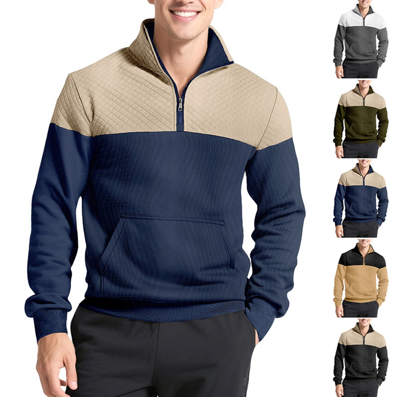 

Mens stand up collar color blocked half zipper Sweatshirt Fashion Long Sleeve Casual Pullover Tops