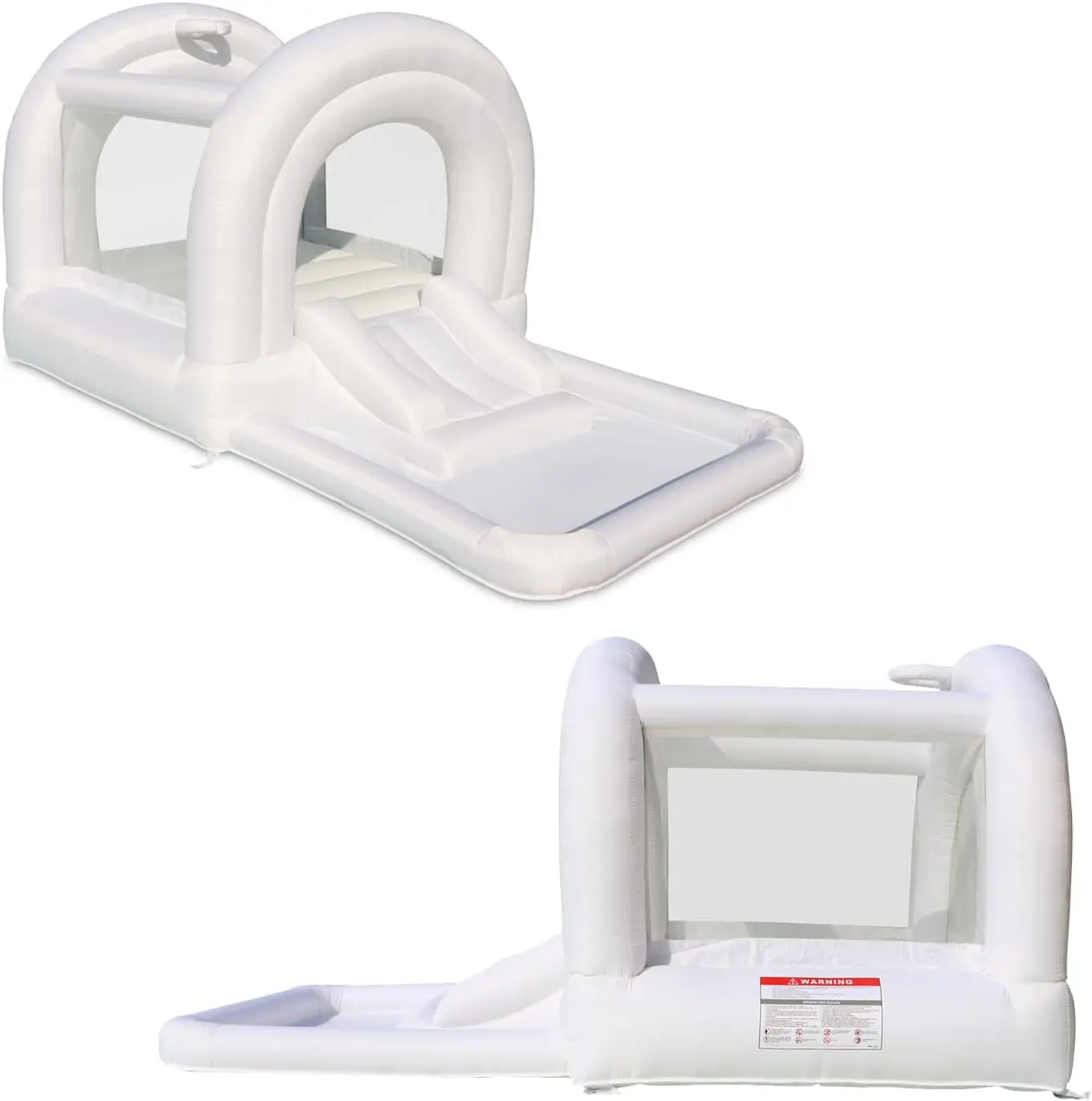 White Bounce House with Slide,Blower Included, Bouncy House with Basketball Hoop, Pastel Plastic Balls, Trendy Bouncer for Kids