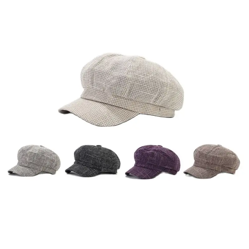 Four Seasons Acrílico Sólido Octogonal Cap Boina Newsboy Cap Hat Para Homens e Mulheres 04