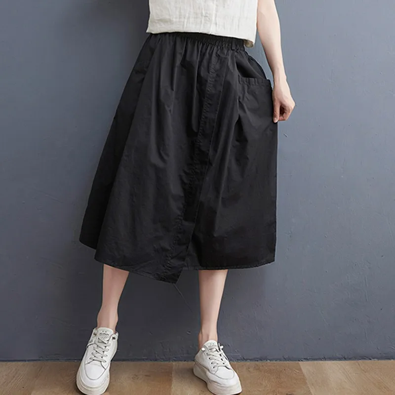 High Waist Casual Skirt Women New Arrival 2024 Spring Vintage Style Solid Color Loose Ladies A-line Long Skirts B3553