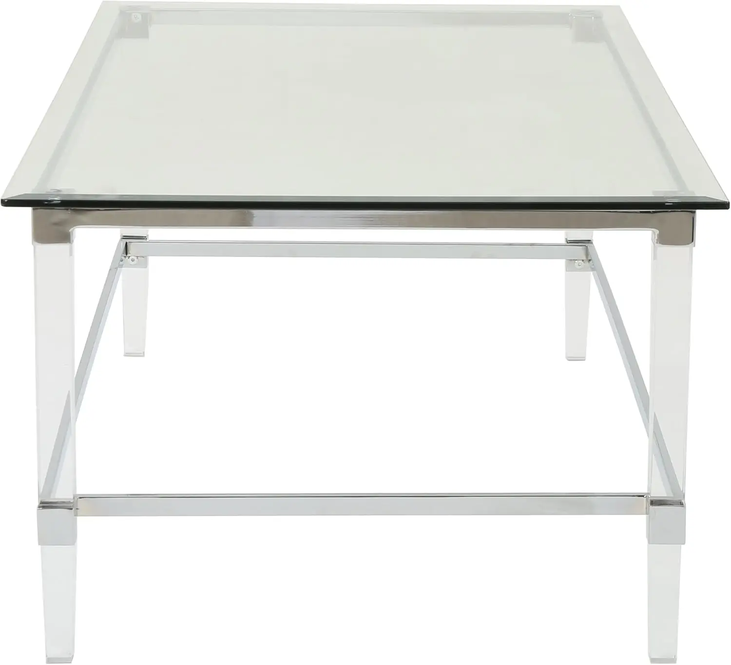 طاولة قهوة مستطيلة من الزجاج المقسى الحديث من بايلا مع لمسات أكريليك وحديد، شفافة، 26 بوصة × 48 بوصة × 18 بوصة