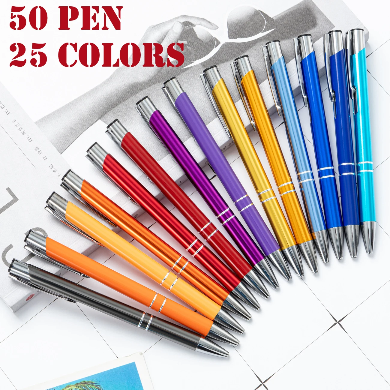 50Pcs  Light Metal Ballpoint Pen Touch Screen Pen Office School Advertising Pen