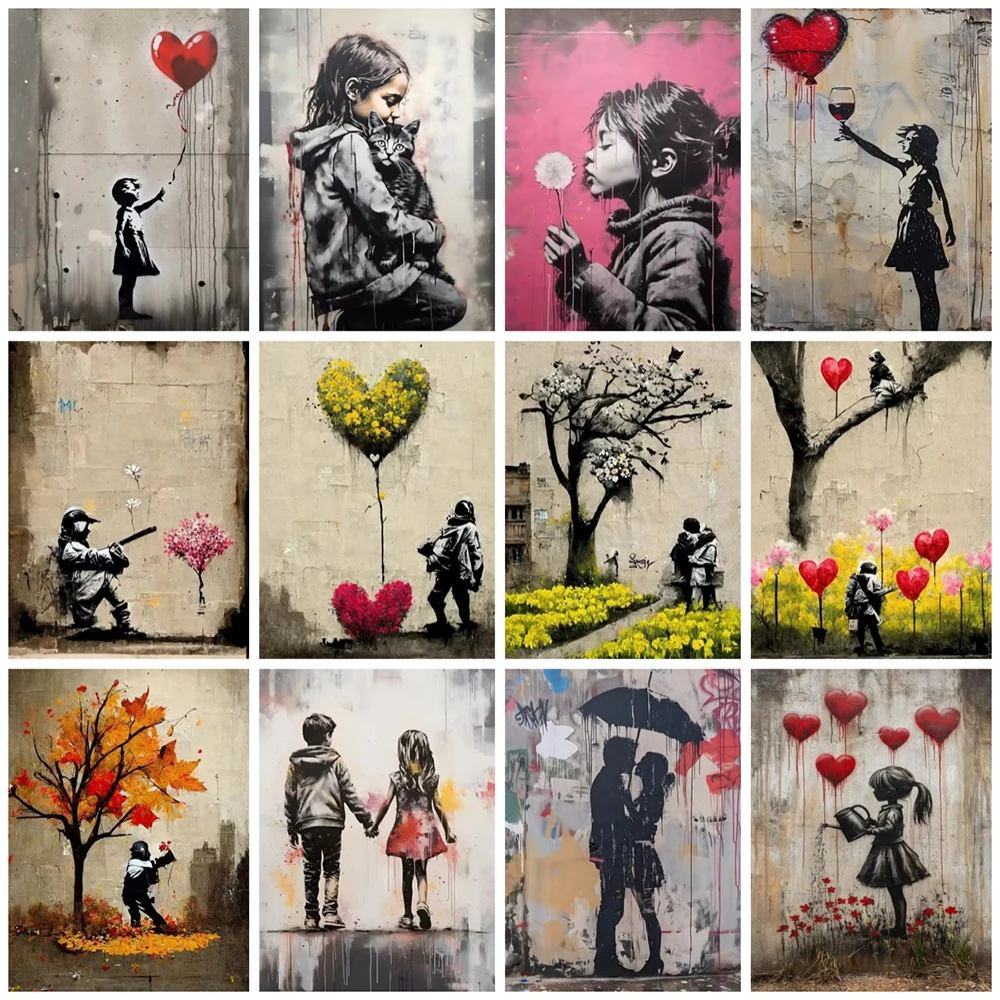 Banksy Graffiti Boy Girl with Balloon on Canvas Posters Prints Pop Street Wall Art Painting for Living Room Home Decor Cuadros